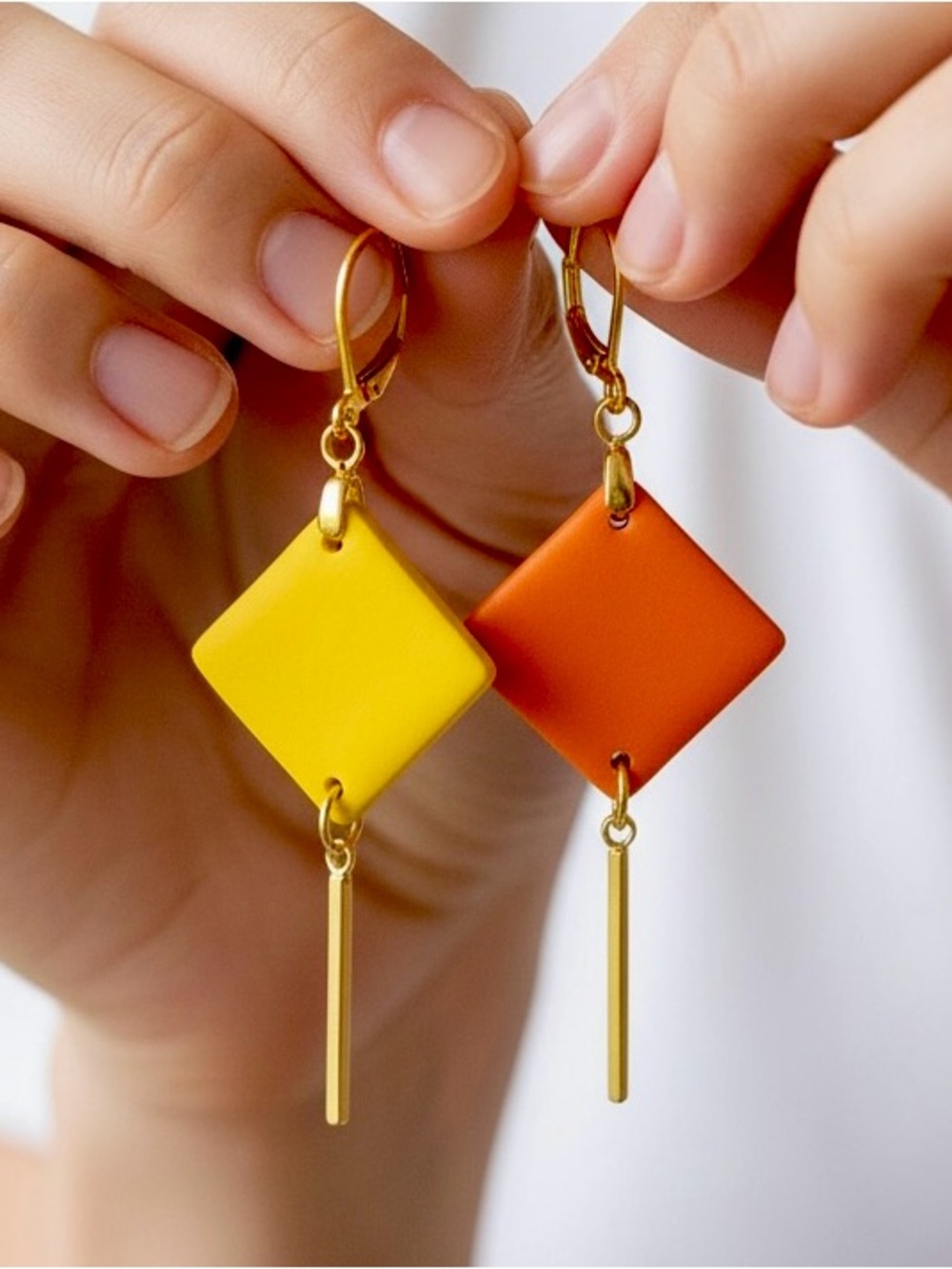 Handmade Orange & Yellow Polymer Clay Dangle Earrings Stainless Steel Leverback